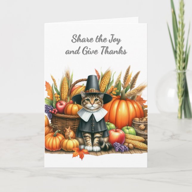 Thanksgiving Pilgrim Cat Holiday Card (Front)