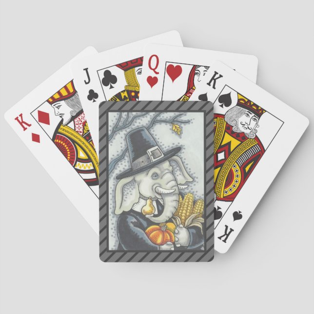 THANKSGIVING PILGRIM ELEPHANT PLAYING CARDS (Back)