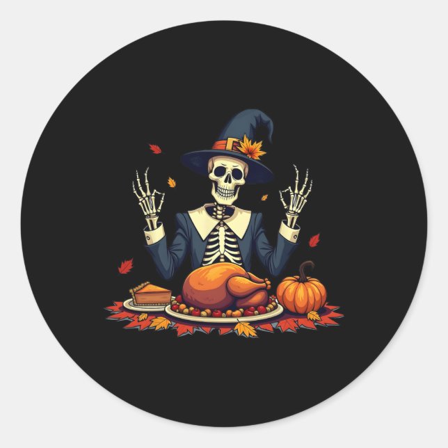 Thanksgiving Pilgrim Funny Skeleton Feast Fall Aut Classic Round Sticker (Front)