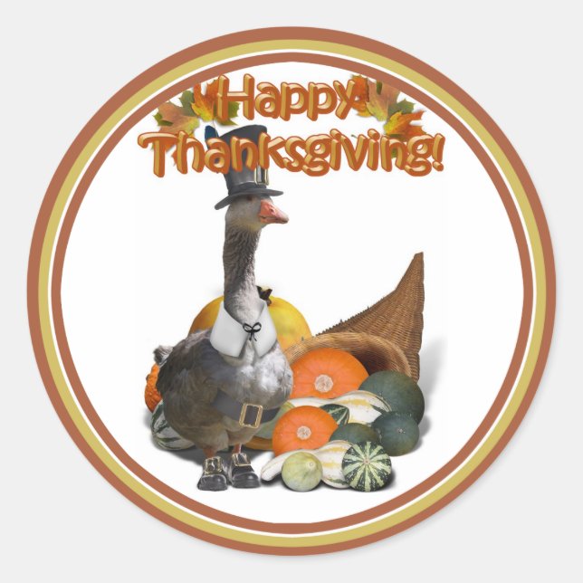 Thanksgiving Pilgrim Goose Classic Round Sticker (Front)