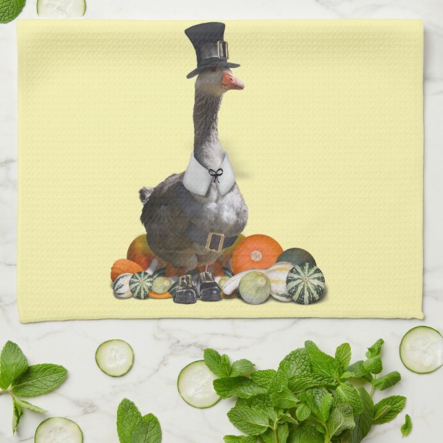 Thanksgiving Pilgrim Goose Kitchen Towel (Folded)