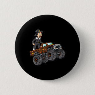 Thanksgiving Pilgrim Riding Monster Truck Toddlers 6 Cm Round Badge