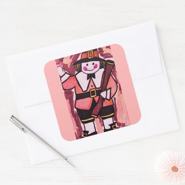 THANKSGIVING PILGRIM  SQUARE STICKER (Envelope)