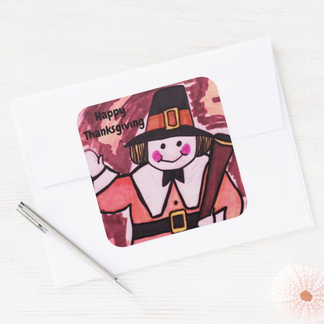 THANKSGIVING PILGRIM  SQUARE STICKER (Envelope)