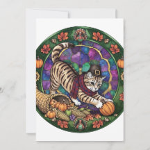 Thanksgiving Pilgrim Tabby Cat Stained Glass Medal