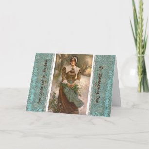 Thanksgiving Pilgrim Woman for Sister & Husband Holiday Card