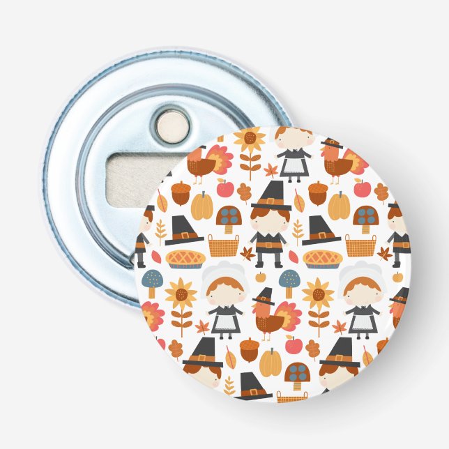  Thanksgiving Pilgrims Harvest Pattern Bottle Opener (Front)