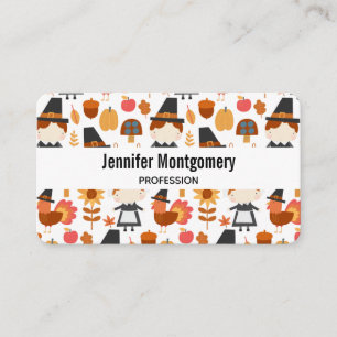 Thanksgiving Pilgrims Harvest Pattern Business Card