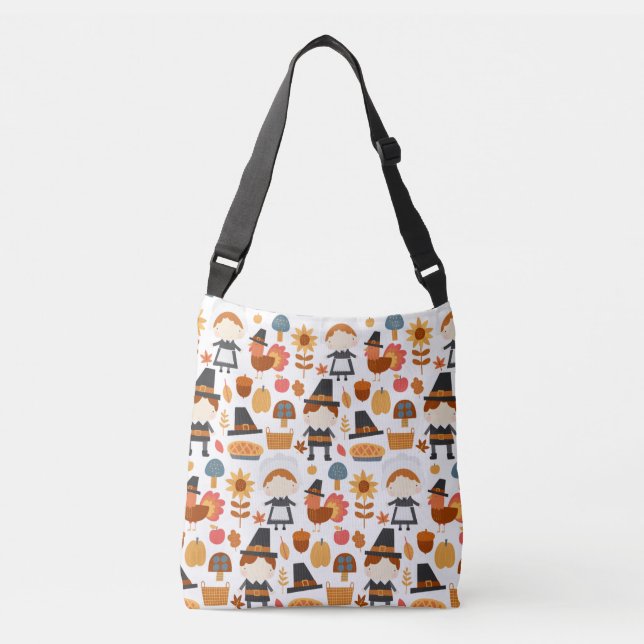 Thanksgiving Pilgrims Harvest Pattern Crossbody Bag (Front)