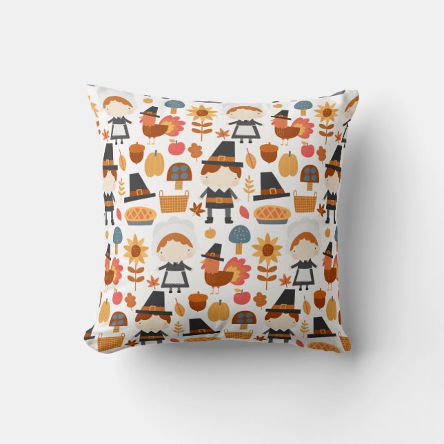 Thanksgiving Pilgrims Harvest Pattern Cushion (Front)