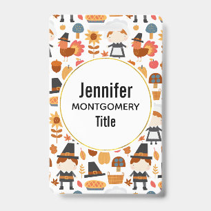 Thanksgiving Pilgrims Harvest Pattern ID Badge