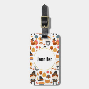 Thanksgiving Pilgrims Harvest Pattern Luggage Tag
