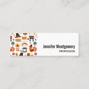 Thanksgiving Pilgrims Harvest Pattern Mini Business Card