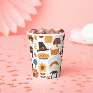 Thanksgiving Pilgrims Harvest Pattern Paper Cups