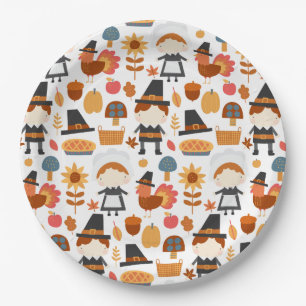 Thanksgiving Pilgrims Harvest Pattern Paper Plate