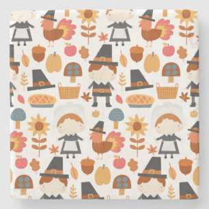 Thanksgiving Pilgrims Harvest Pattern Stone Coaster