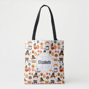 Thanksgiving Pilgrims Harvest Pattern Tote Bag
