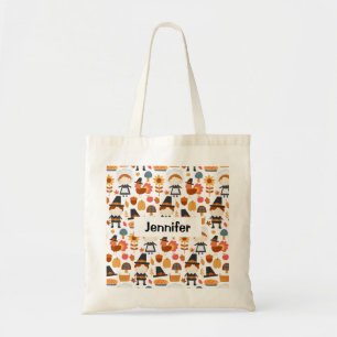 Thanksgiving Pilgrims Harvest Pattern Tote Bag