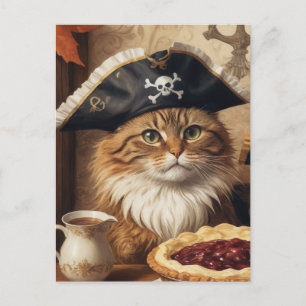 Thanksgiving Pirate Cat With Pie Postcard