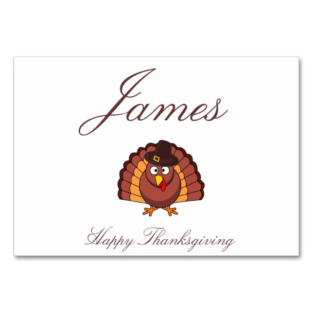 Thanksgiving Place Cards - Turkey With Hat (Front)
