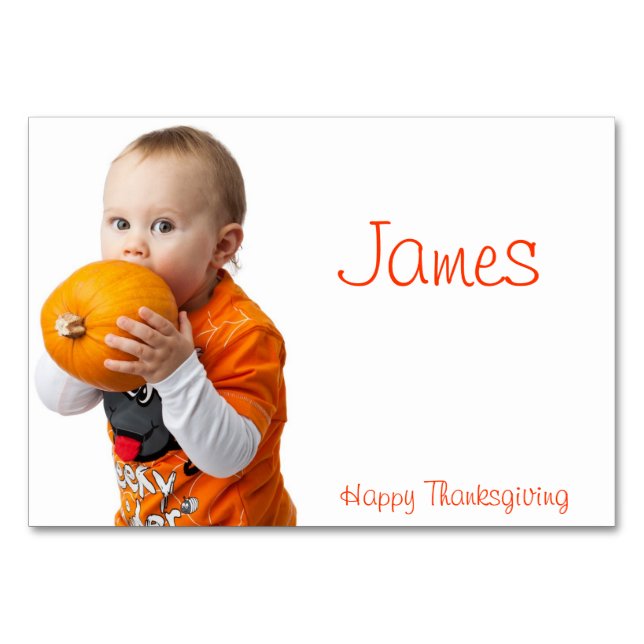 Thanksgiving Place Cards With Baby And Pumpkin (Front)