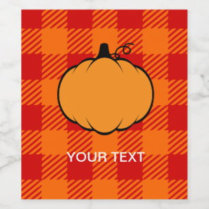 Thanksgiving Plaid Pumpkin Drawing Custom Text Wine Label