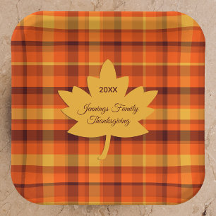 Thanksgiving Plaid with Maple Paper Products Plate