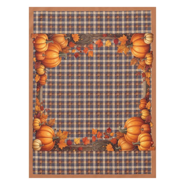 Thanksgiving Plaid with Pumpkin Border - Small Tablecloth (Front)