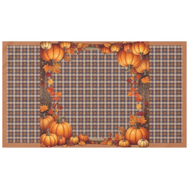 Thanksgiving Plaid with Pumpkin Border Tablecloth (Front (Horizontal))