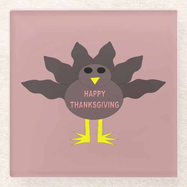 Thanksgiving Plucked Turkey Glass Coaster (Front)