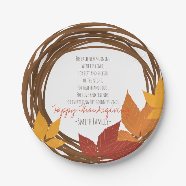 Thanksgiving Poem. Happy Thanksgiving. Custom. Paper Plate (Front)