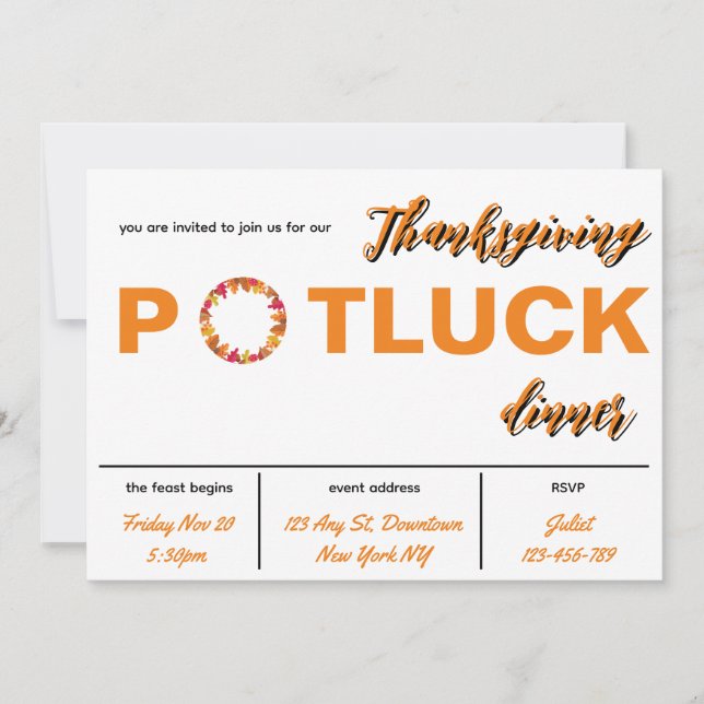 Thanksgiving Potluck Dinner Invitation (Front)