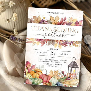 Thanksgiving Potluck Dinner Party Rustic Pumpkin Invitation