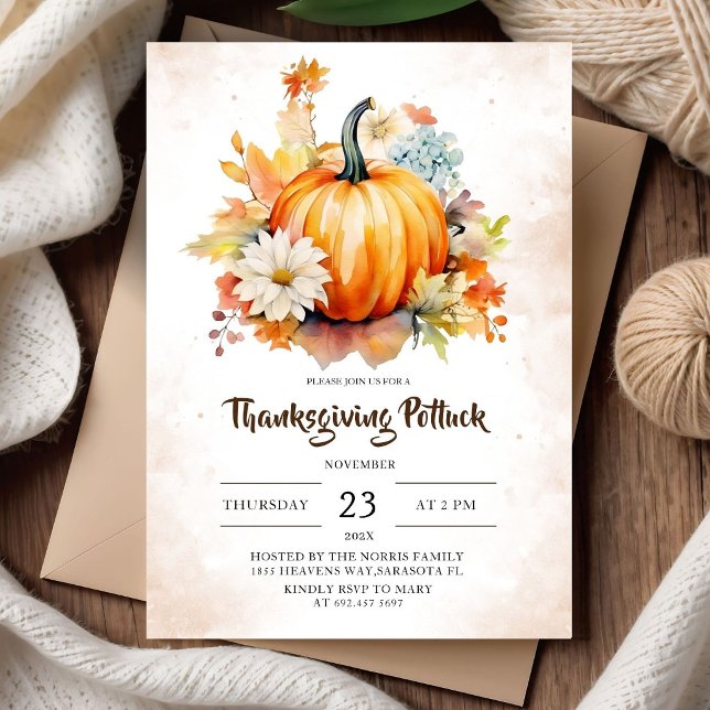 Thanksgiving Potluck Fall Autumn Pumpkin Rustic Invitation (Creator Uploaded)