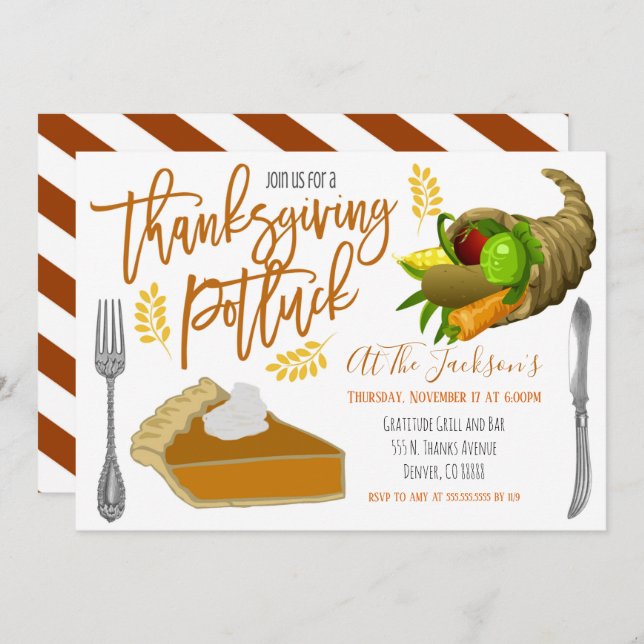 Thanksgiving Potluck Invitation (Front/Back)