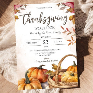 Thanksgiving Potluck Pumpkins Fall Thankful Rustic Invitation