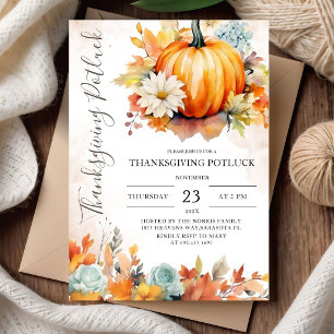 Thanksgiving Potluck Rustic Pumpkin Autumn  Invitation