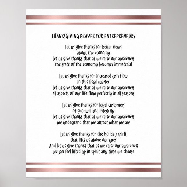 Thanksgiving Prayer for Entrepreneurs Poster (Front)
