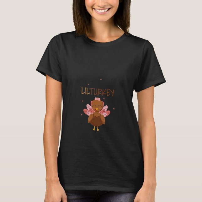Thanksgiving Pregnancy Announcement Lil Turkey Gir T-Shirt (Front)