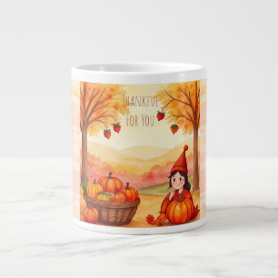 Thanksgiving, Pretty Little Girl and Pumpkins Large Coffee Mug