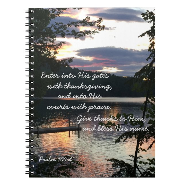 Thanksgiving Psalm 100:4 Squam Lake Sunrise Photo Notebook (Front)