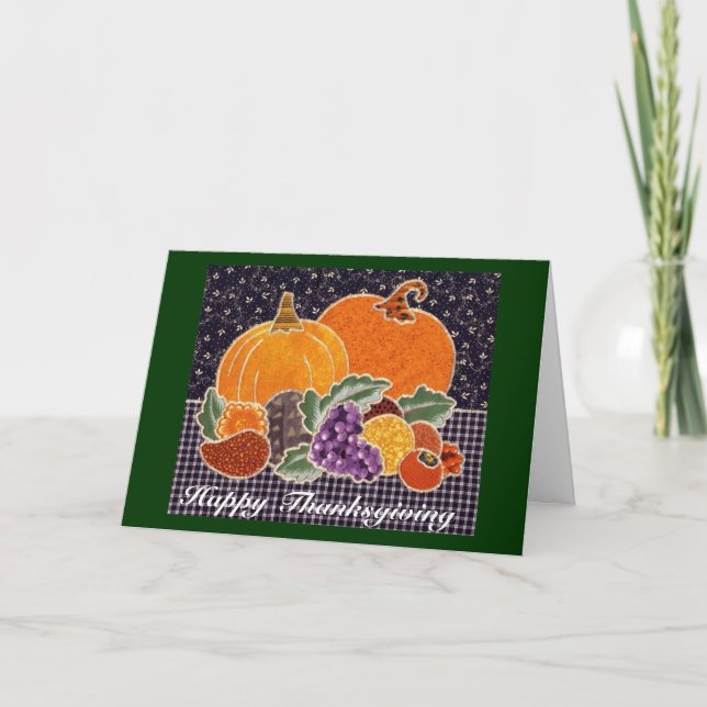Thanksgiving Pumpkin and Friends Patchwork Holiday Card (Front)