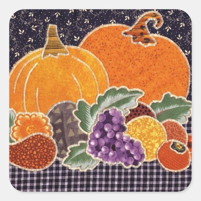Thanksgiving Pumpkin and Friends Patchwork Square Sticker (Front)