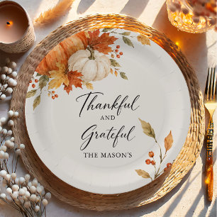 Thanksgiving Pumpkin and Leaves Paper Plate