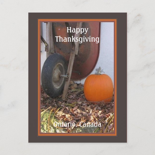 Thanksgiving Pumpkin and Wheelbarrow Holiday Postc (Front)