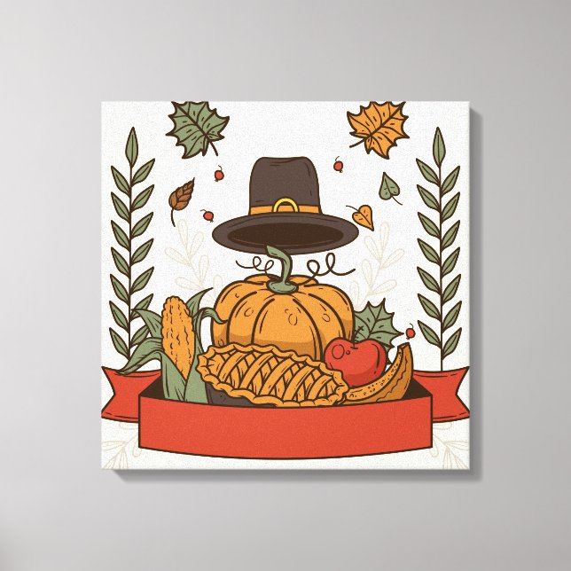 Thanksgiving Pumpkin & Autumn Canvas Print (Front)