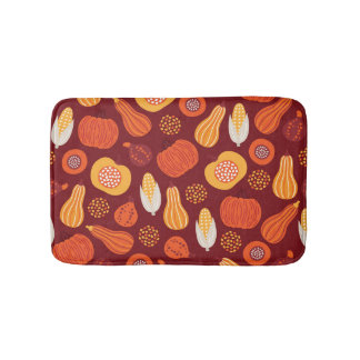 Thanksgiving Pumpkin Brown Seamless Pattern. Bath Mat
