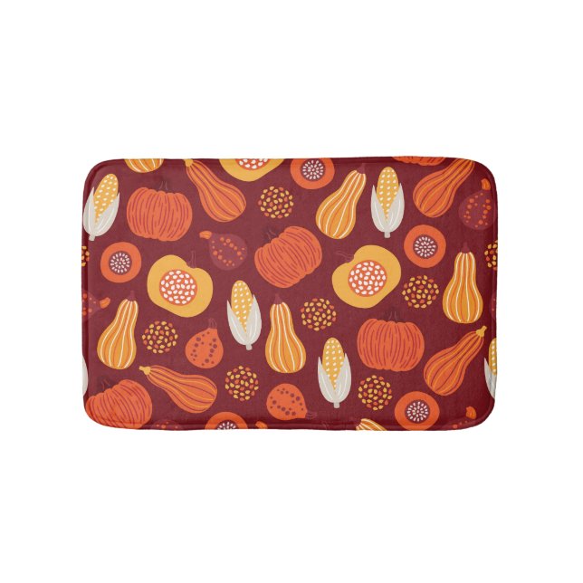 Thanksgiving Pumpkin Brown Seamless Pattern. Bath Mat (Front)