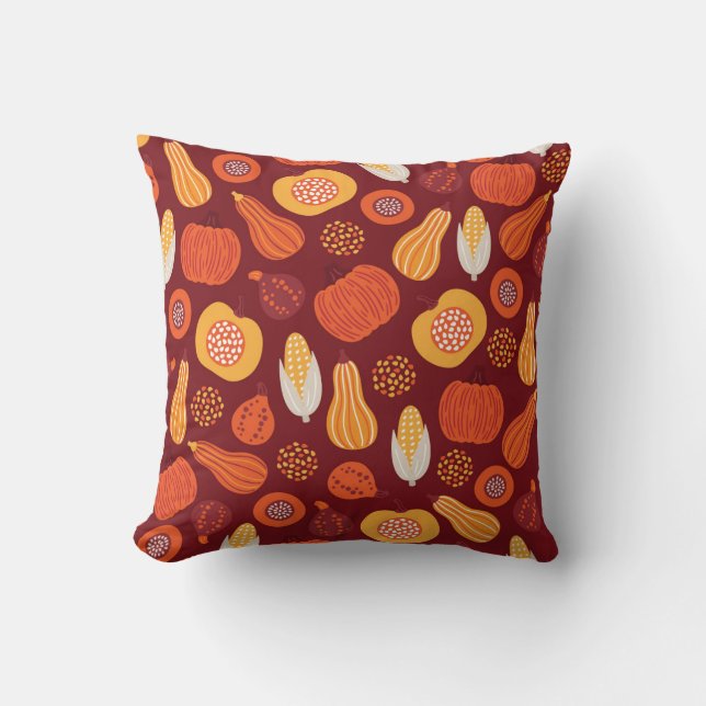 Thanksgiving Pumpkin Brown Seamless Pattern. Cushion (Front)