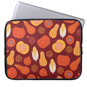 Thanksgiving Pumpkin Brown Seamless Pattern. Laptop Sleeve
